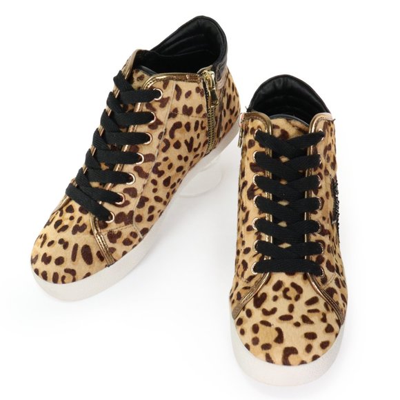 Steve Madden Women's Savior Fashion Sneaker Leopard Print Calf Hair Bling Star 7 - Picture 3 of 10